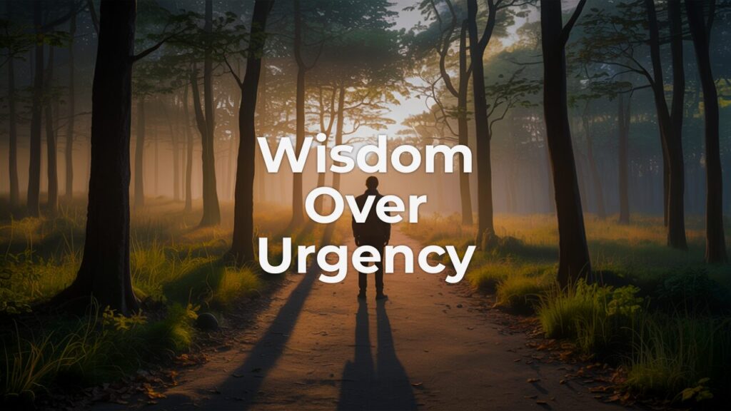 A leader standing at the water's edge at dawn, choosing wisdom over urgency in a moment of quiet reflection