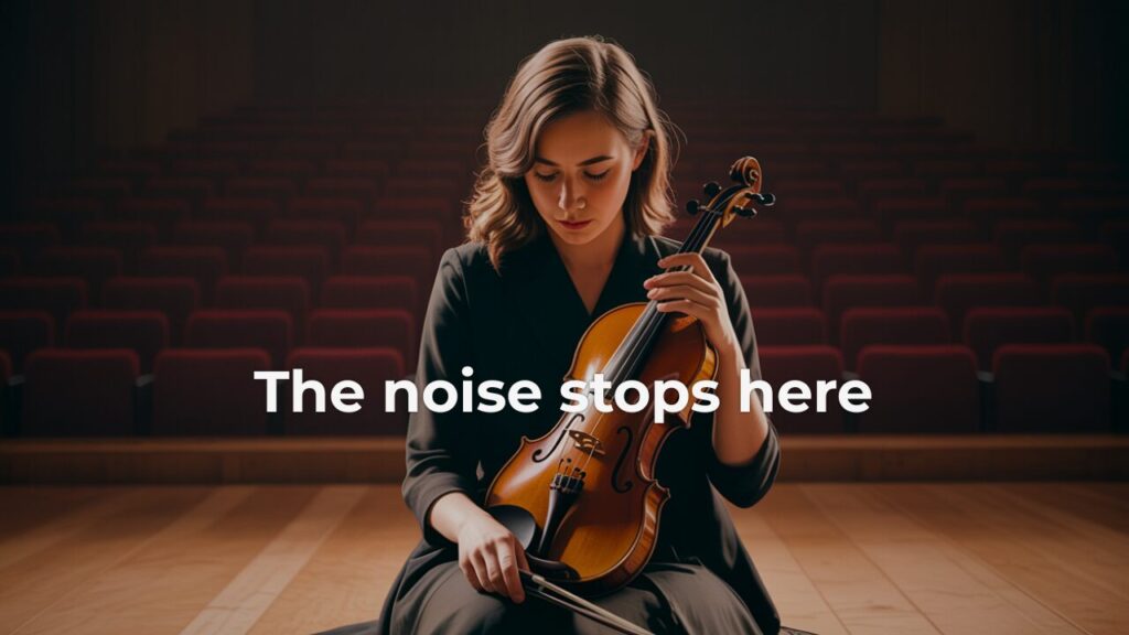 clarity for leaders - A violinist pausing in soft stage light before performance