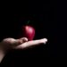 A hand offering a single red apple against a dark background, symbolizing the clear choice of discernment